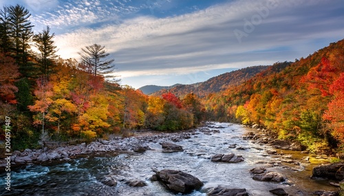 Autumn Colors At A Blue Ridge Parkway Of The Linville River