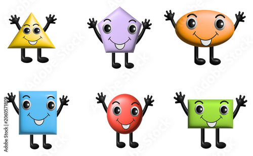 3d geometric shapes, shapes character set, cartoon geometry bundle