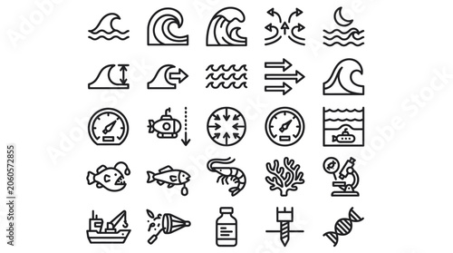 Obraz na plátně Oceanography and marine biology line icon collection.