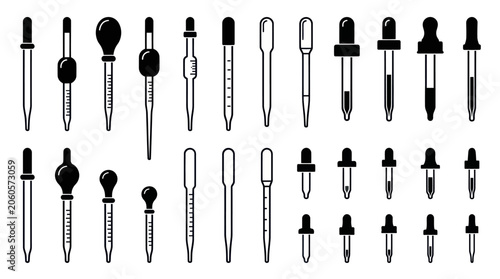 Cuadro en lienzo Set of glass dropper and medical pipette tool icons.