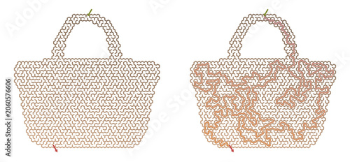 Outline of a shopping bag maze with intricate design concept of Summer camp maze  