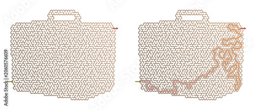 Maze design shaped like a suitcase representing Summer camp maze  