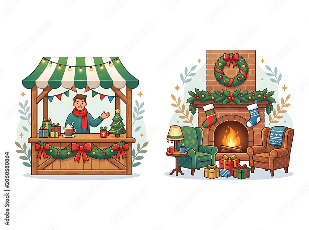 Obraz premium Colorful miniature Christmas village with festive scenes.