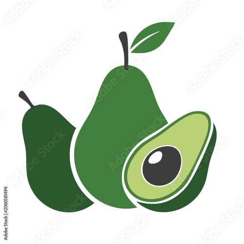 Flat Design Avocado Icon with Leaf and Seed