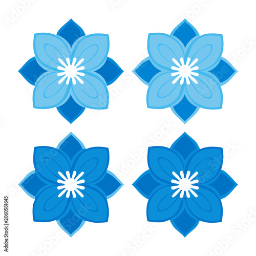 Four Blue Lotus Flower Illustrations in Flat Design