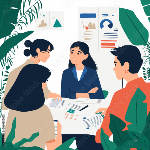 Business Team Meeting With Documents And Charts
