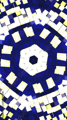 Abstract Geometric Hexagon Pattern with Blue and White Squares.