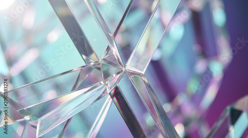 Abstract geometric crystal texture with light reflections and prismatic colors