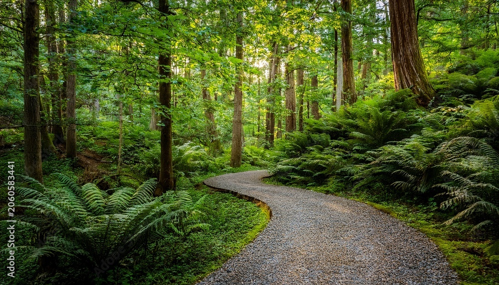 Fototapeta premium Winding Gravel Path Through Lush Green Forest
