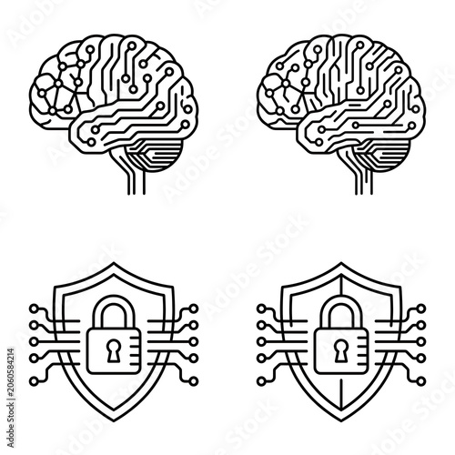 Minimalist line art of human brain and house silhouettes.
