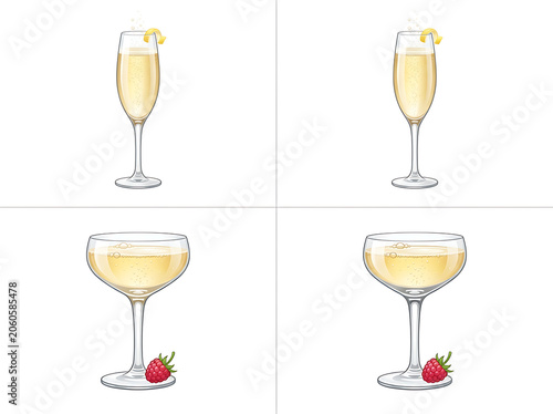 Two wine glasses with red wine and cherry garnish.
