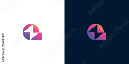Obraz na plátně Abstract geometric logo with a gradient of purple and orange, symbolizing innova