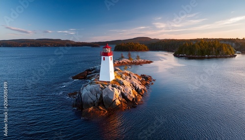 aerial view of the lighthouse on bras d or lake near baddeck nova scotia canada