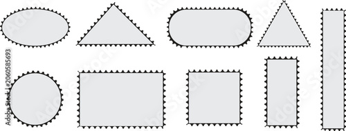 Canvastavla Vintage postage stamp frames set, 9 perforated edge border shapes, blank philate