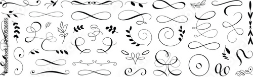 Quadro em tela Decorative flourishes and ornamental swirl vector set with elegant calligraphy e