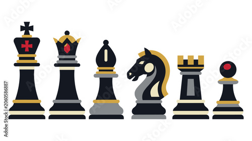 Quadro em tela Chess pieces icons set featuring king queen bishop knight rook and pawn in flat design style