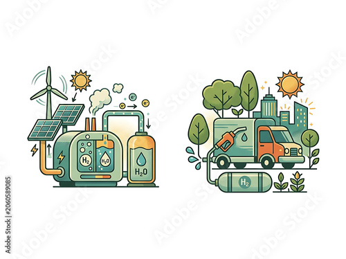 Vintage green truck with solar panels and plants.