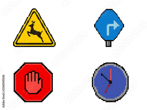 Warning signs for construction work safety symbols.
