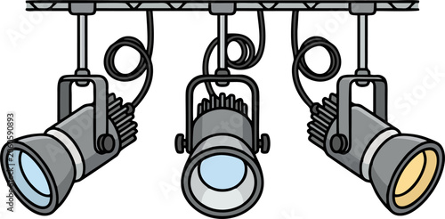 Stage Spotlights Illustration – Theater Lighting Equipment Hanging on Truss Vector