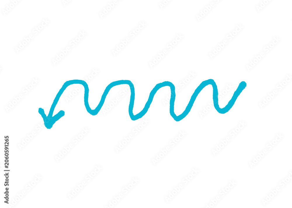 Obraz premium Cyan hand drawn wavy arrow pointing left sketch with directional pointing navigation illustration abstract indicator creative infographic movement scribble isolated background direction