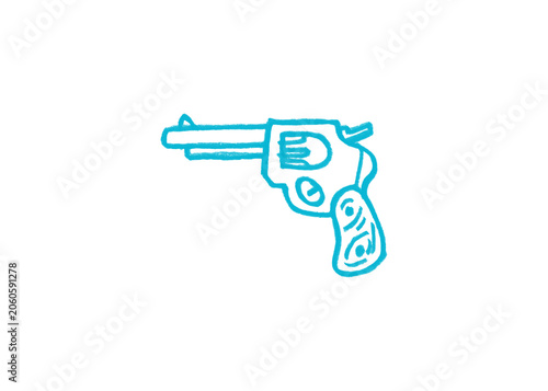 Fotografía Cyan hand drawn revolver pistol sketch with revolver illustration isolated backg