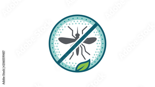 Foto No Mosquitoes Sign with Green Leaf Icon