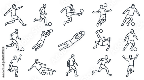 Εκτύπωση καμβά Soccer player action poses, including goalkeepers and outfield players