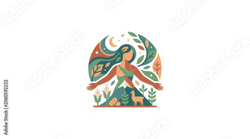 Schilderij op canvas Pachamama Earth Mother Goddess Andean Mountain Illustration