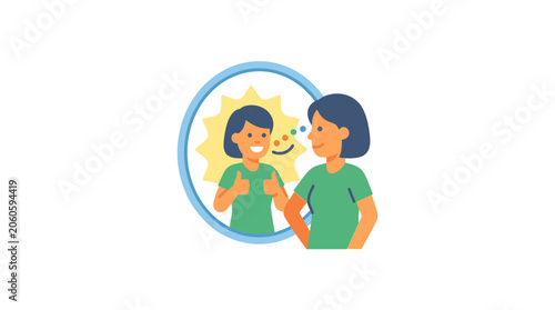 Foto Woman Reflecting Positive Self-Image in Mirror, Self-Esteem and Confidence