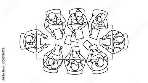 Obraz na płótnie Continuous line drawing of a business meeting team.