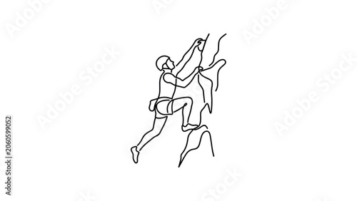 Tableau sur toile Continuous line art of a person rock climbing on a steep mountain