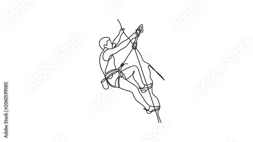Obraz na plátne Minimalist continuous line drawing of a person rock climbing.