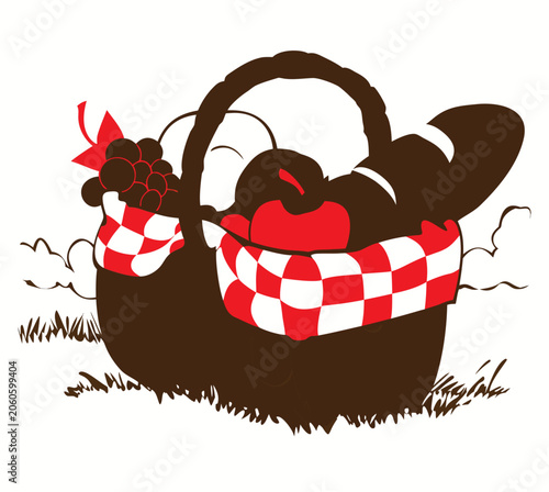 Picnic Basket With Bread And Fruit