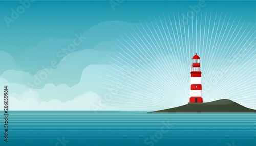banner lighthouse in blue background