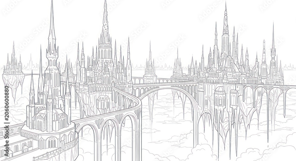 Obraz premium Grand fantasy cityscape with towering spires and bridges