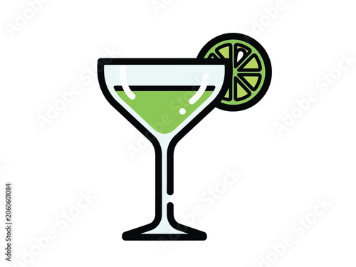Elegant cocktail glass with lime slice, perfect for refreshing summer drinks.