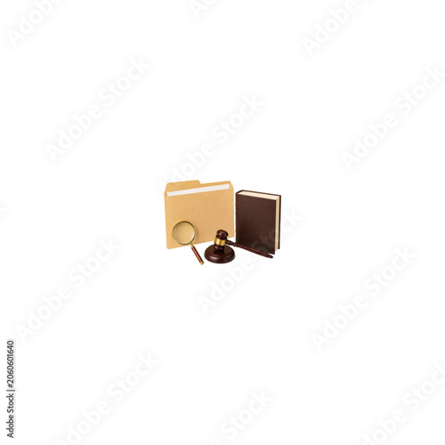 Evidence folder with magnifying glass and gavel for legal investigation