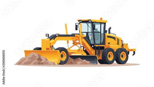 Yellow Motor Grader Isolated on White for Road Construction and Earthmoving