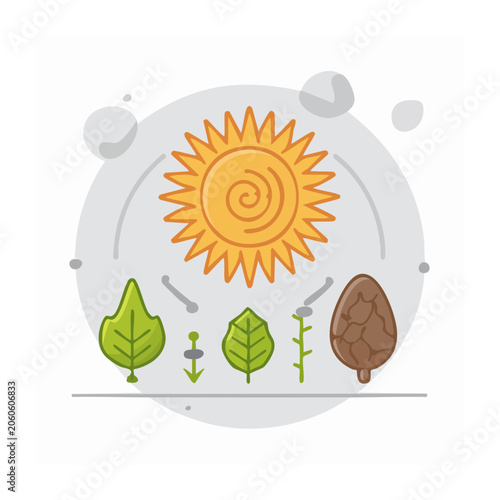 Flat design illustration of sun and plants