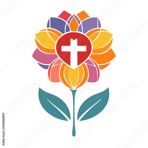 Flower with Christian Cross Symbol