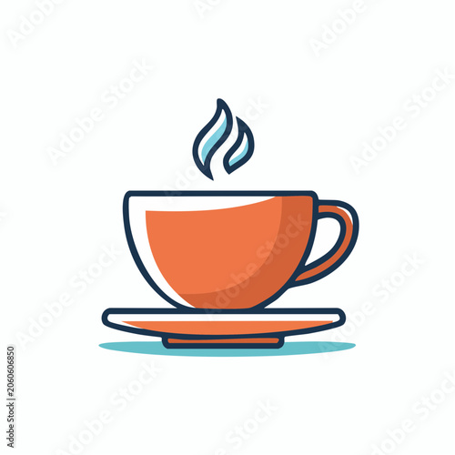 Stylized illustration of a steaming cup of coffee on a saucer
