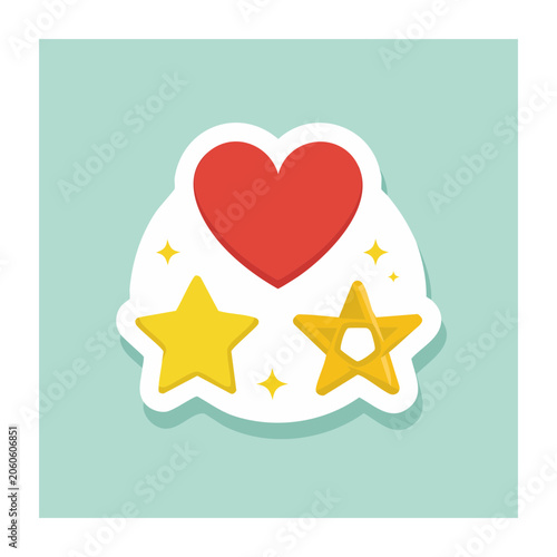 Red heart and yellow stars on light blue background