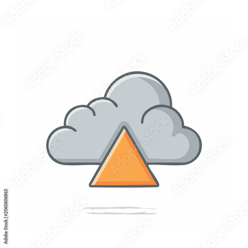 Warning triangle icon with cloud on white background