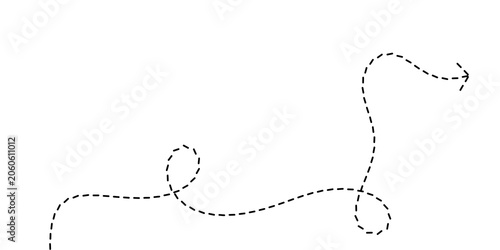 Abstract dotted line path curving and looping with an arrow at the end, representing movement, direction, and progress on a clean white background