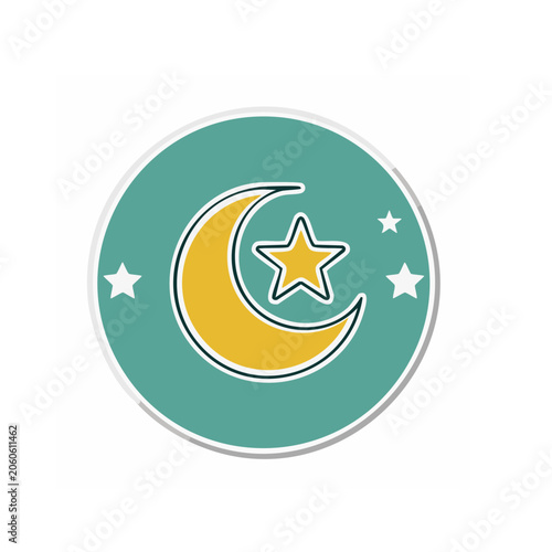 Crescent Moon and Star Icon in Circular Frame