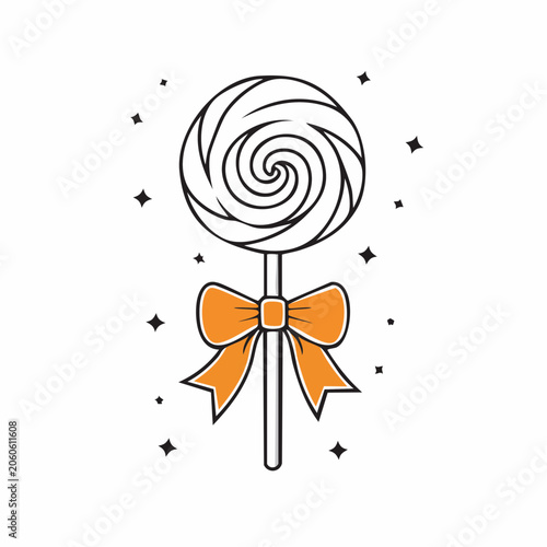 Swirl Lollipop with Orange Bow and Stars