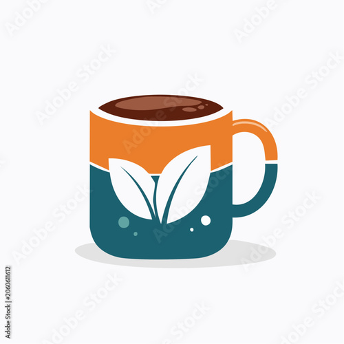 Stylized Coffee Cup with Leaves Logo