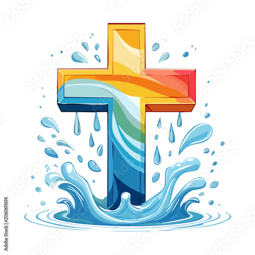 Stylized Christian Cross with Water Splash