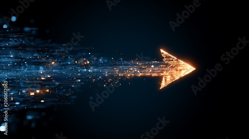 Glowing digital arrow moving forward representing technology growth