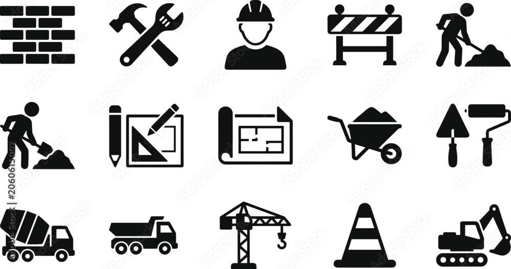 Fototapeta premium Set of construction and industrial vector icons for building projects.